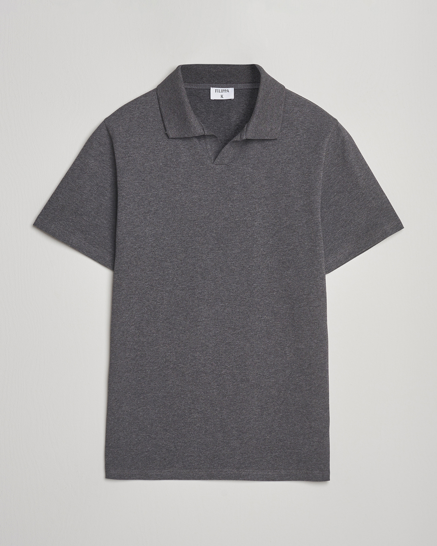 Men | Polo Shirts | Filippa K | Soft Lycra Polo T-Shirt Anthracite Melange
