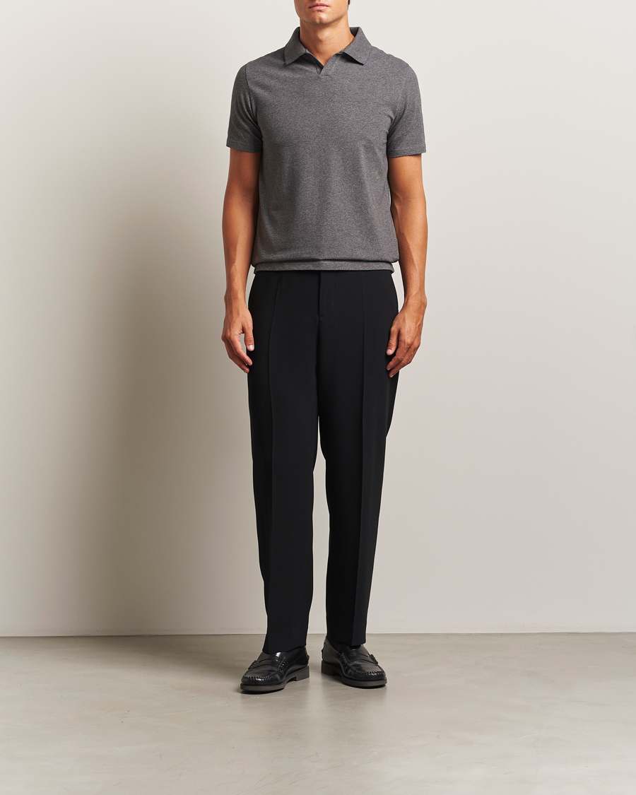 Men | Polo Shirts | Filippa K | Soft Lycra Polo T-Shirt Anthracite Melange