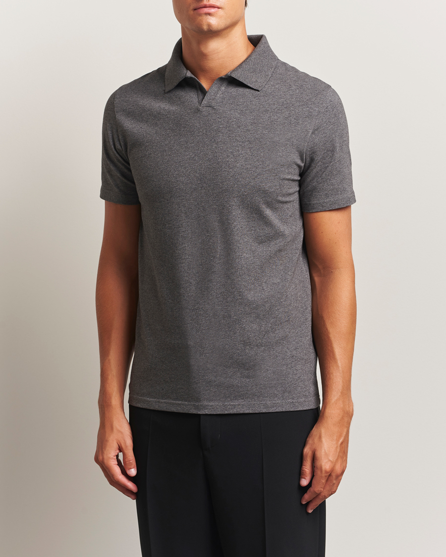 Men | Polo Shirts | Filippa K | Soft Lycra Polo T-Shirt Anthracite Melange