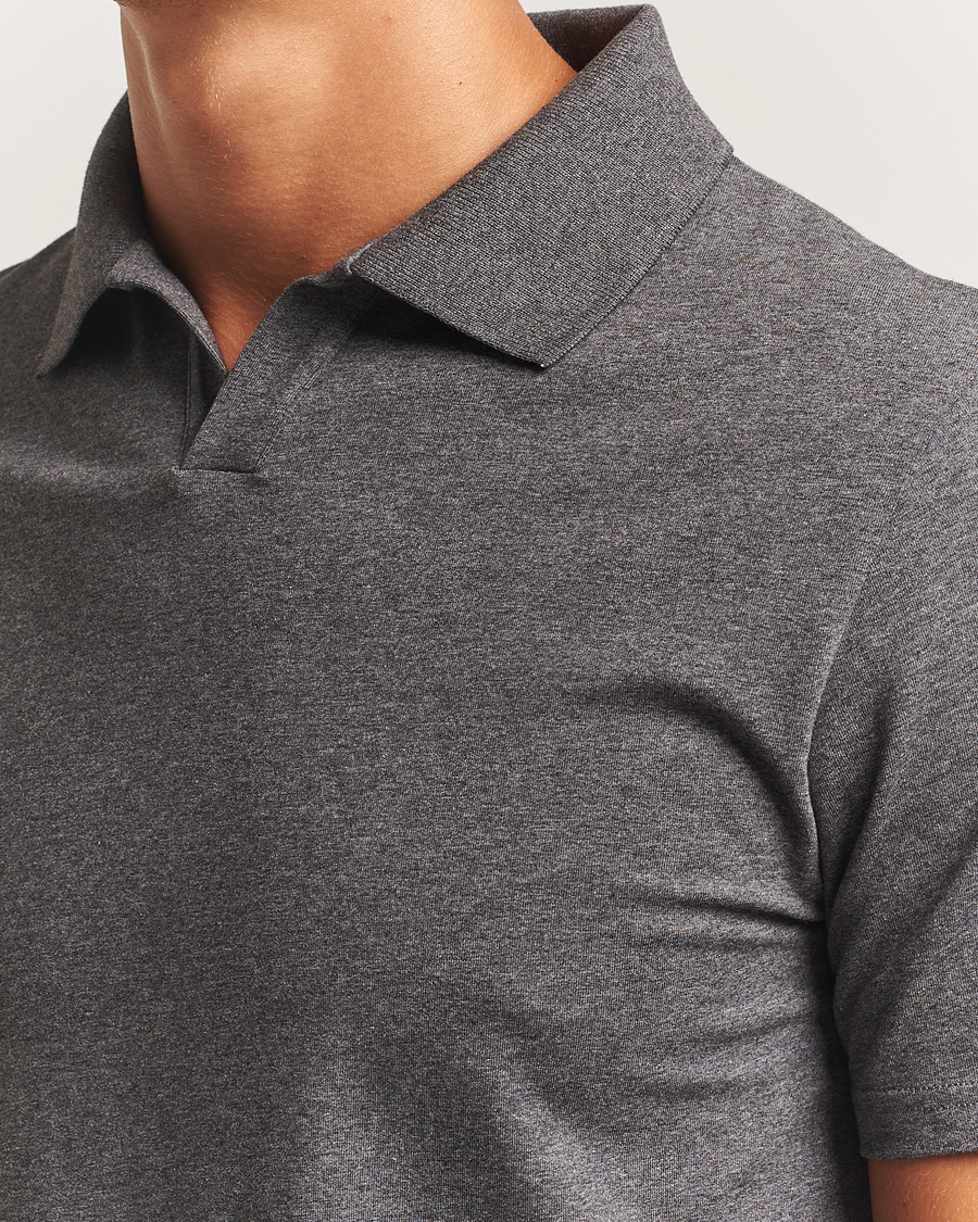 Men | Polo Shirts | Filippa K | Soft Lycra Polo T-Shirt Anthracite Melange