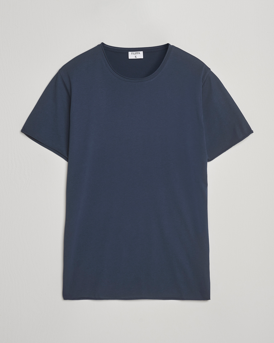 Men | T-Shirts | Filippa K | Roll Neck Crew Neck T-Shirt Dusk Blue