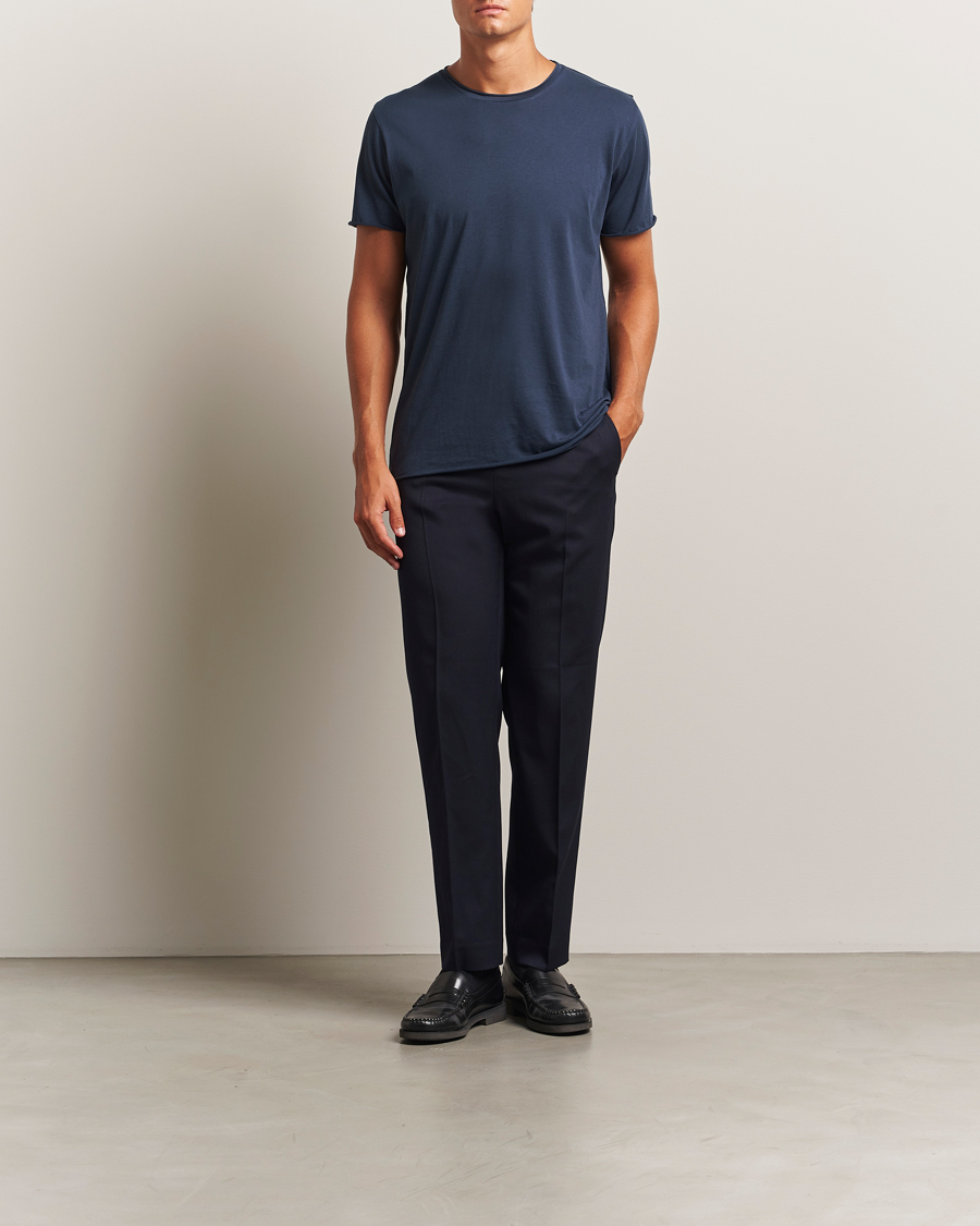Men | T-Shirts | Filippa K | Roll Neck Crew Neck T-Shirt Dusk Blue