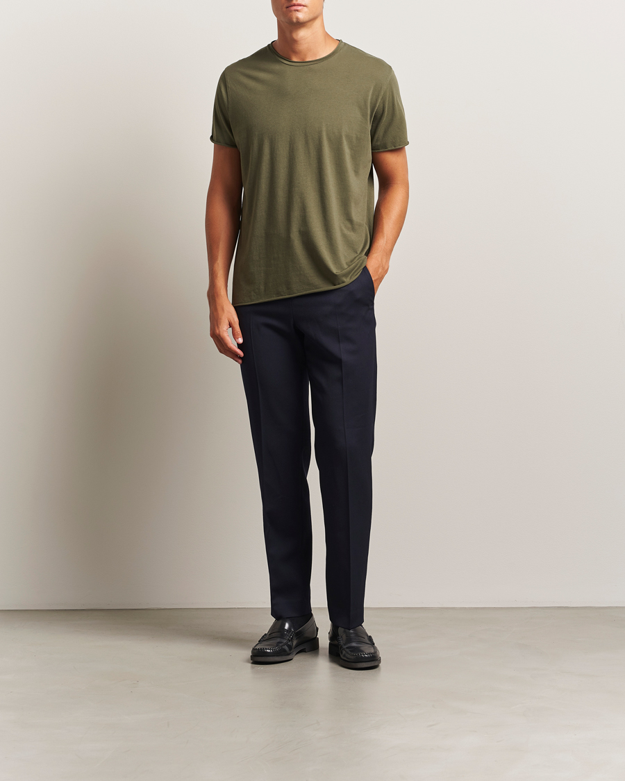 Men | T-Shirts | Filippa K | Roll Neck Crew Neck T-Shirt Dark Olive