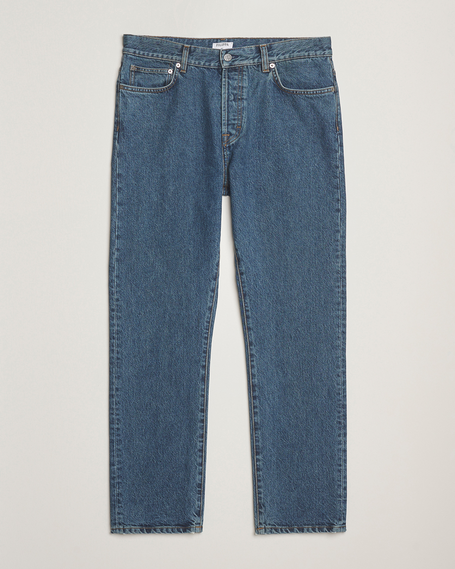 Men | Trousers | Filippa K | Tapered Cropped Jeans Washed Mid Blue