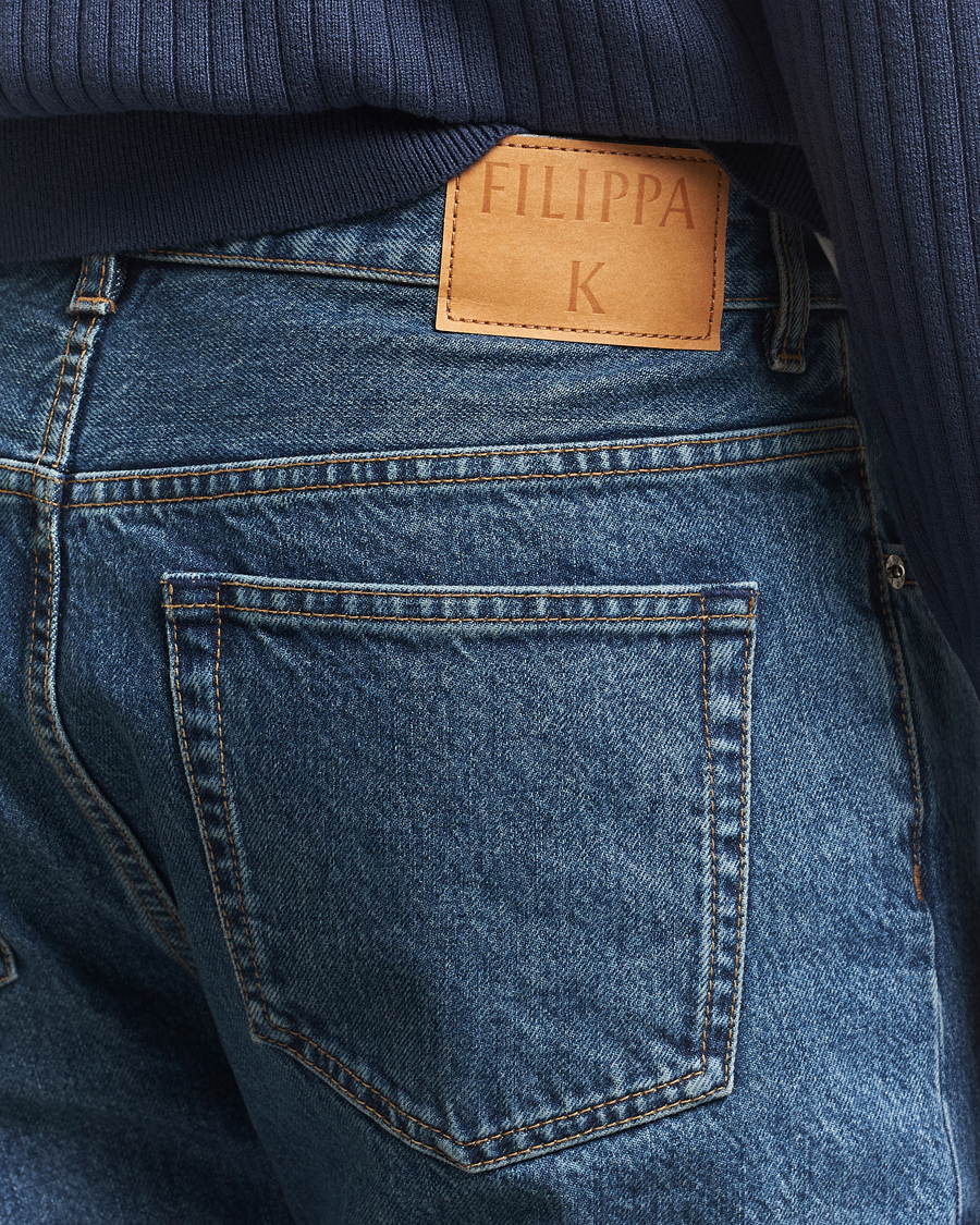 Men | Trousers | Filippa K | Tapered Cropped Jeans Washed Mid Blue