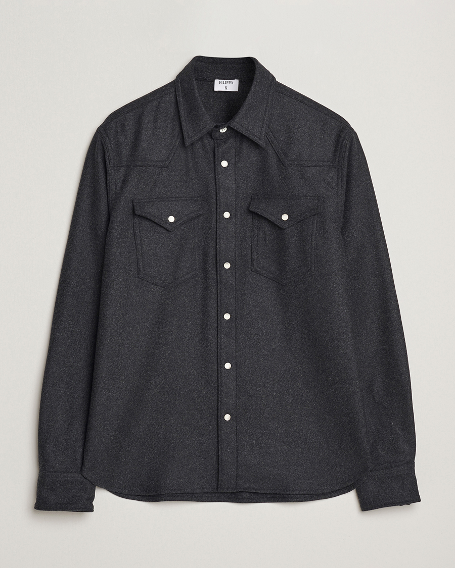 Men | Shirts | Filippa K | Western Wool Shirt Anthracite Melange