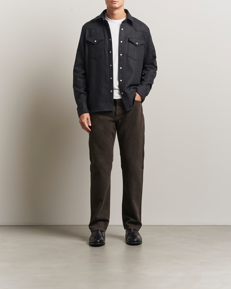 Men | Shirts | Filippa K | Western Wool Shirt Anthracite Melange