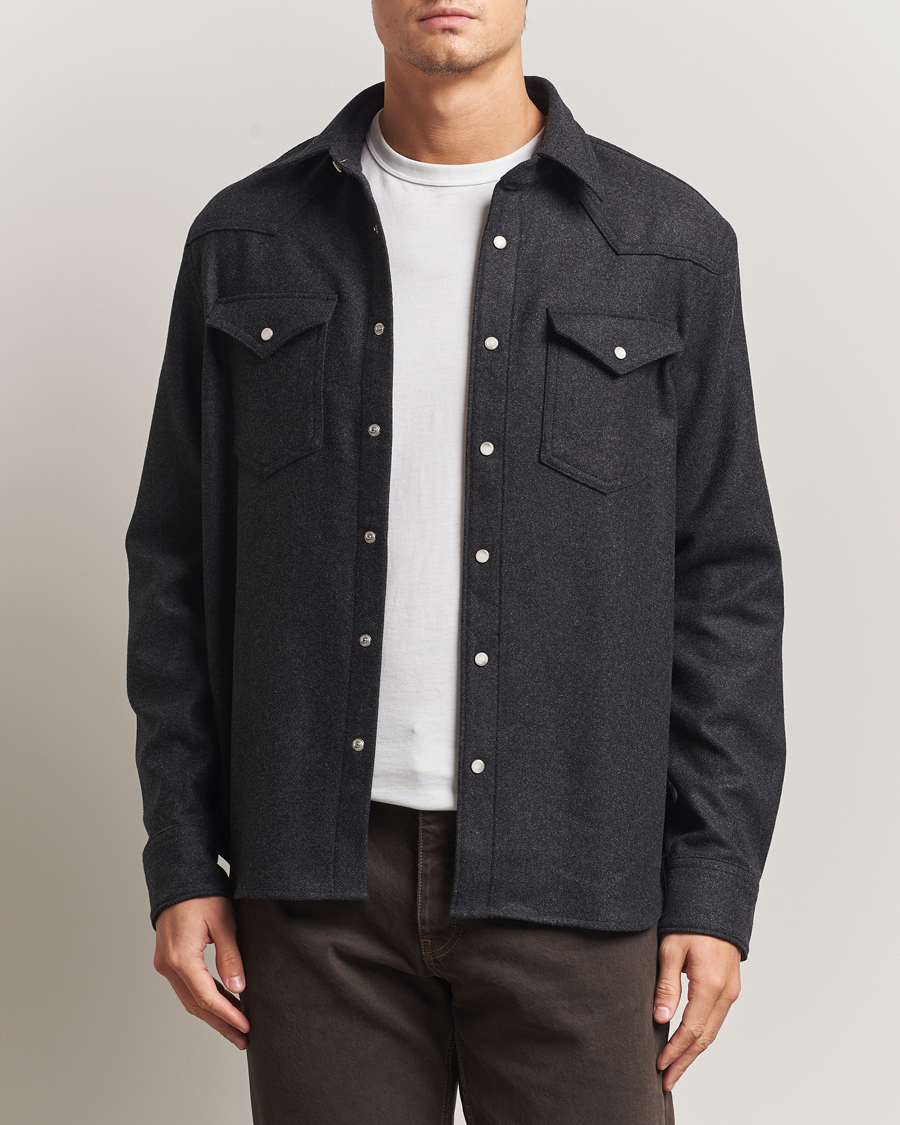 Men | Shirts | Filippa K | Western Wool Shirt Anthracite Melange
