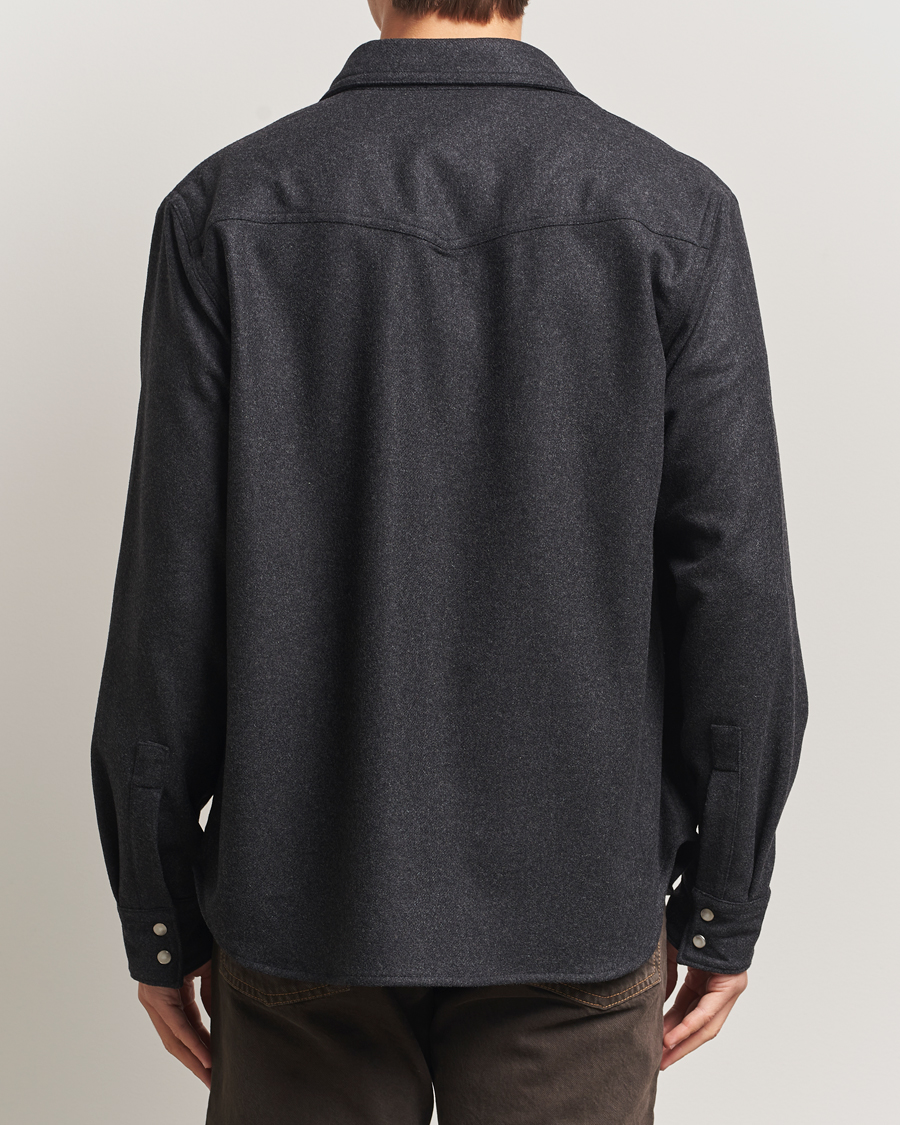 Men | Shirts | Filippa K | Western Wool Shirt Anthracite Melange
