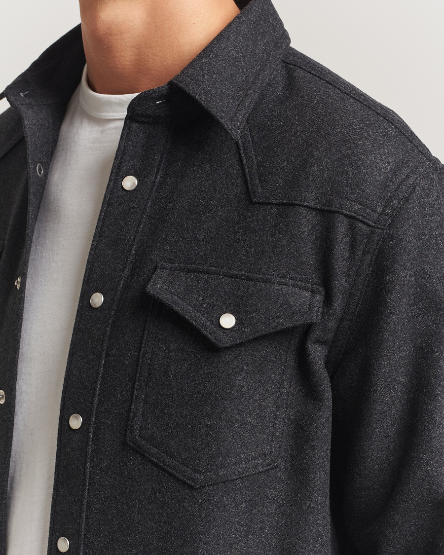 Men | Shirts | Filippa K | Western Wool Shirt Anthracite Melange