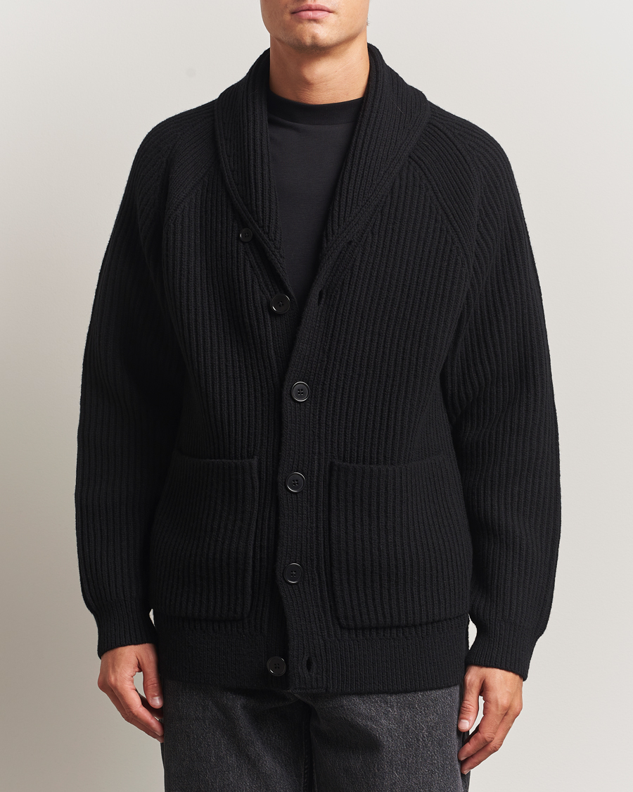Men | Sweaters & Knitwear | Filippa K | Wool Shawl Collar Cardigan Black