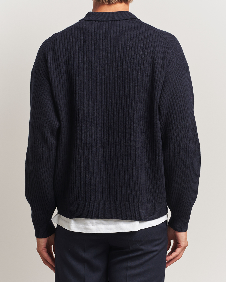 Men | Sweaters & Knitwear | Filippa K | Ribbed Wool Polo Shirt Navy