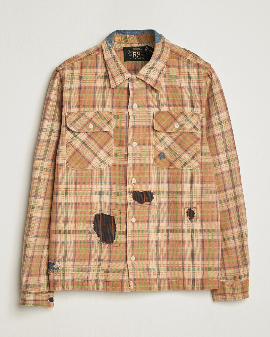 Men | Shirts | RRL | Carter Repaired Flannel Overshirt Orange/Tan
