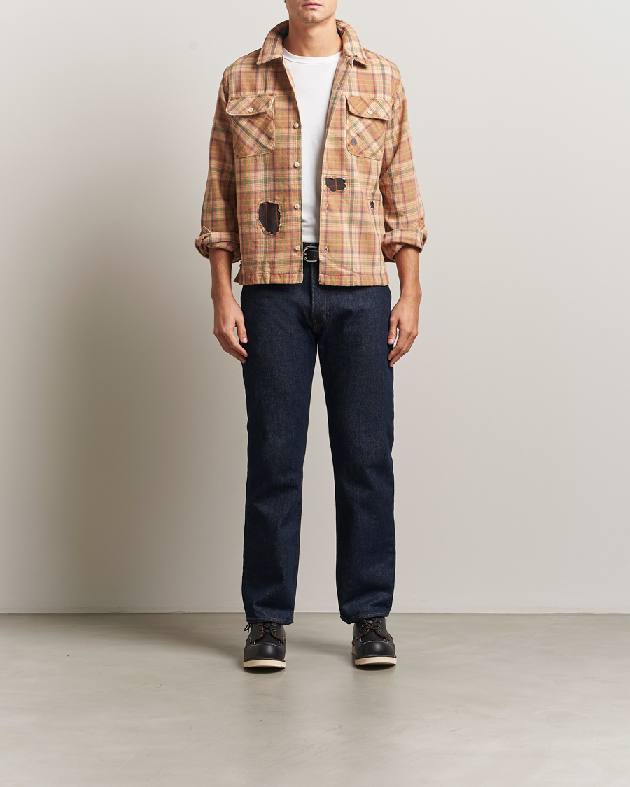 Men | Shirts | RRL | Carter Repaired Flannel Overshirt Orange/Tan