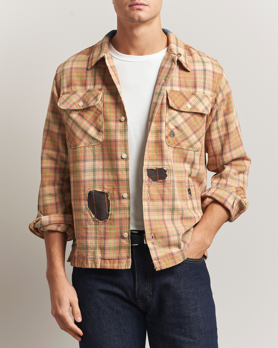 Men | Shirts | RRL | Carter Repaired Flannel Overshirt Orange/Tan