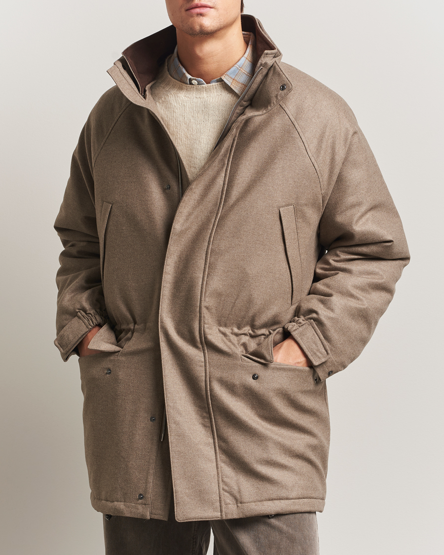 Men | Coats & Jackets | Auralee | Wool Flannel Down Coat Brown