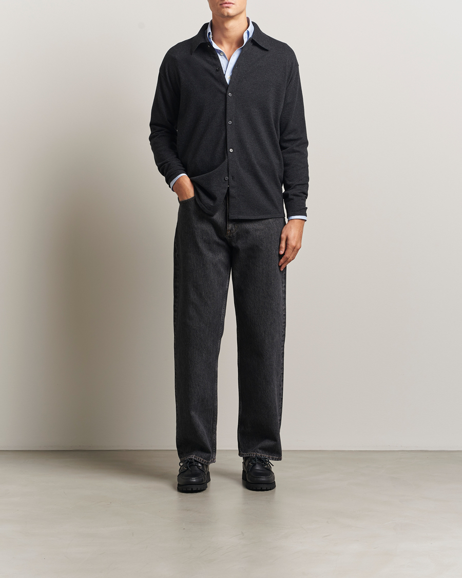 Men | Sweaters & Knitwear | Auralee | Wool Knit Shirt Cardigan Charcoal