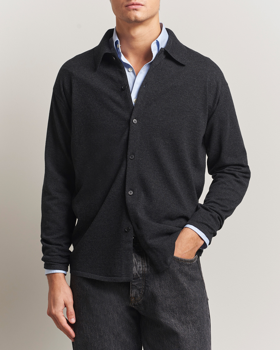 Men | Sweaters & Knitwear | Auralee | Wool Knit Shirt Cardigan Charcoal