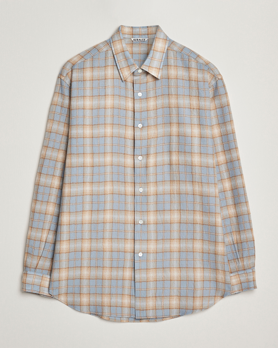 Men | Shirts | Auralee | Airy Wool Check Shirt Blue/Beige