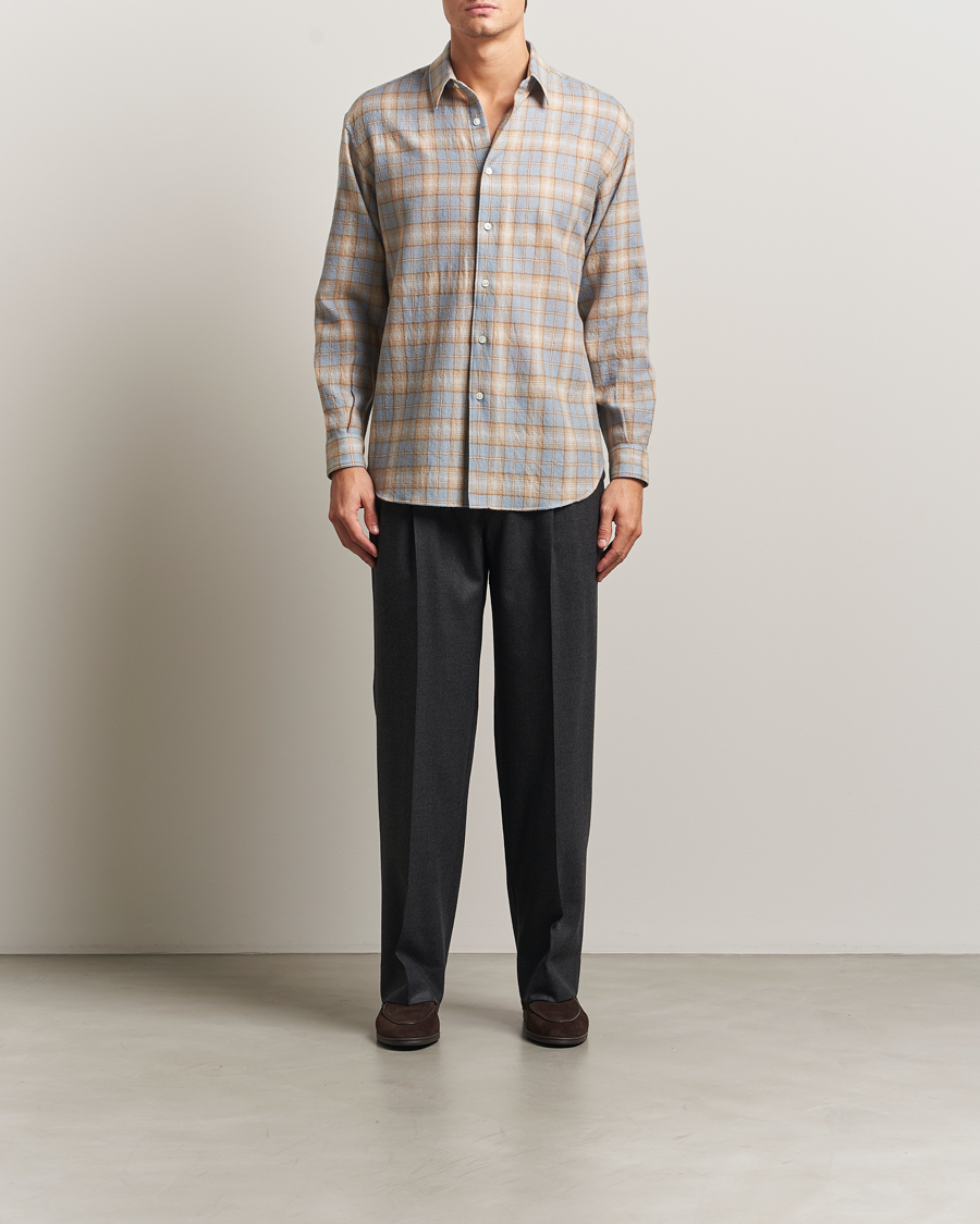 Men | Shirts | Auralee | Airy Wool Check Shirt Blue/Beige