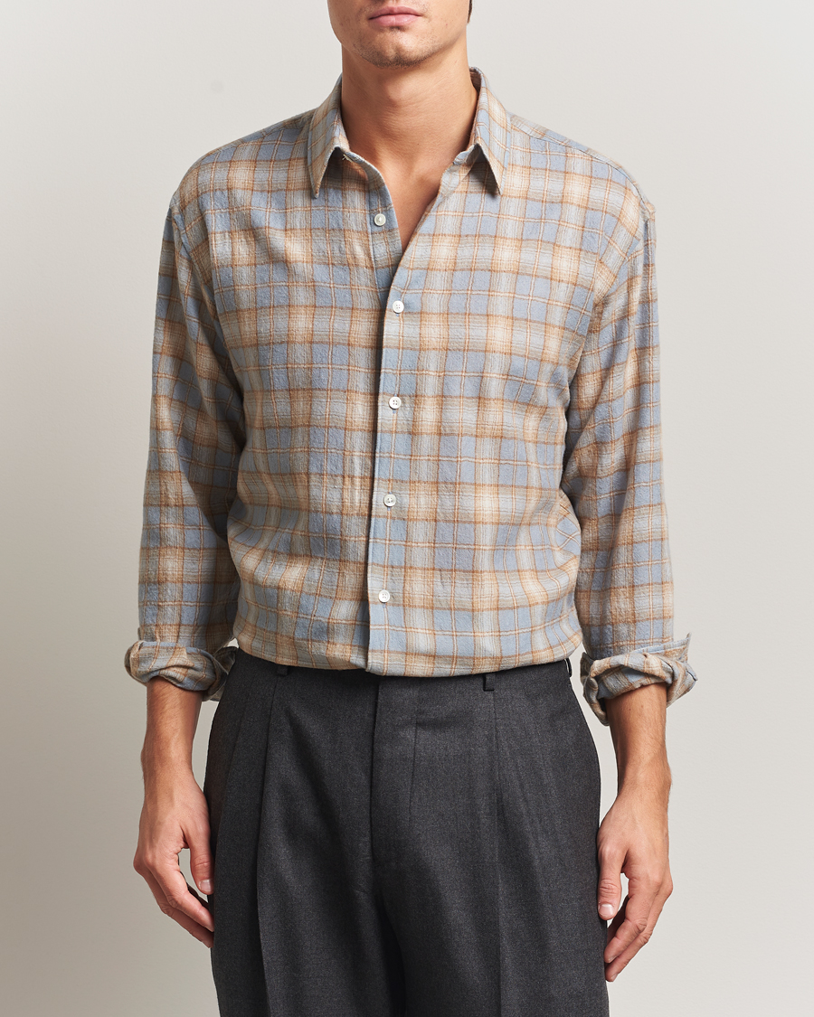 Men | Shirts | Auralee | Airy Wool Check Shirt Blue/Beige