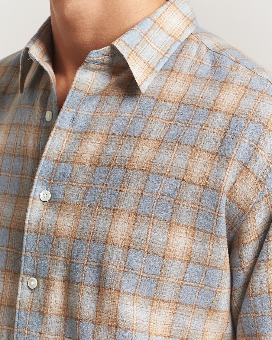 Men | Shirts | Auralee | Airy Wool Check Shirt Blue/Beige