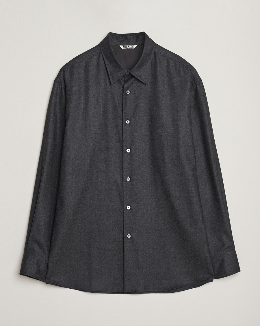 Men | Shirts | Auralee | Superligt Flannel Shirt Charcoal