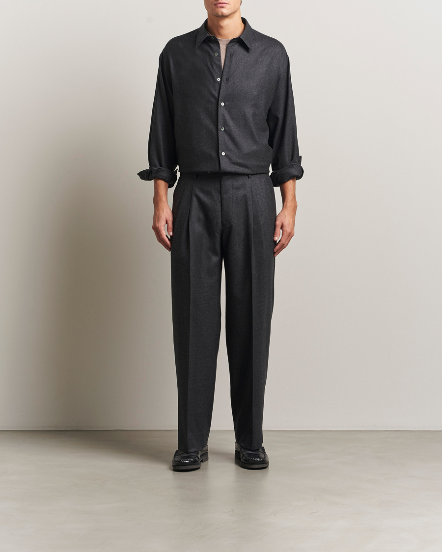 Men | Shirts | Auralee | Superligt Flannel Shirt Charcoal