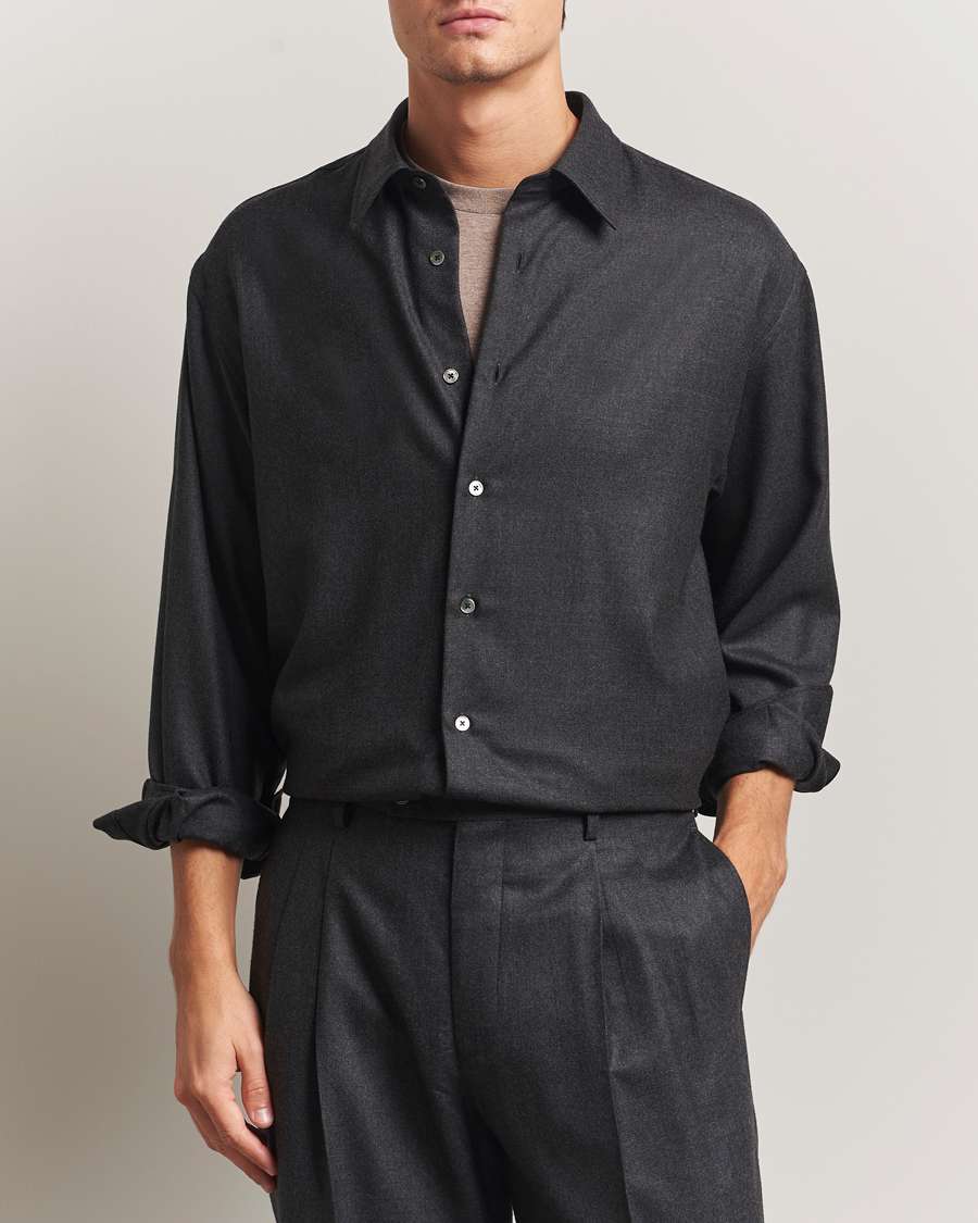 Men | Shirts | Auralee | Superligt Flannel Shirt Charcoal