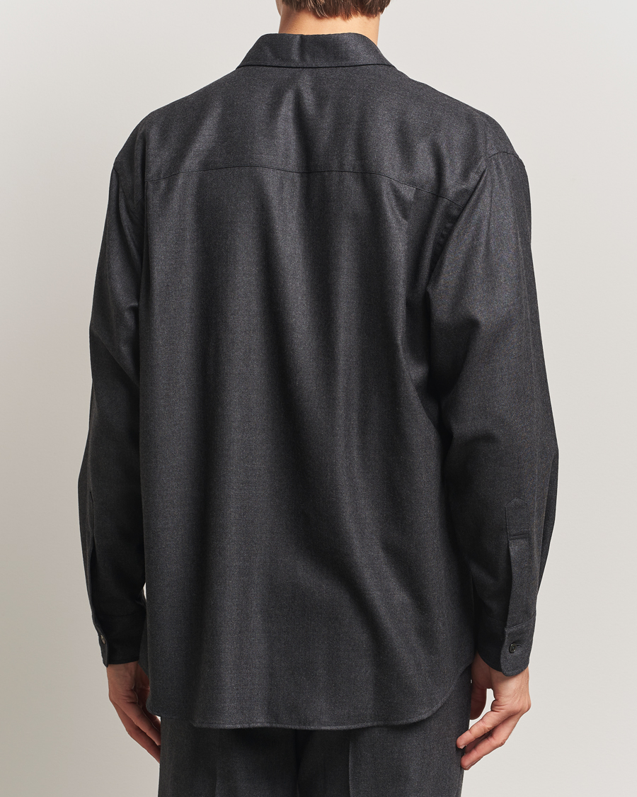 Men | Shirts | Auralee | Superligt Flannel Shirt Charcoal