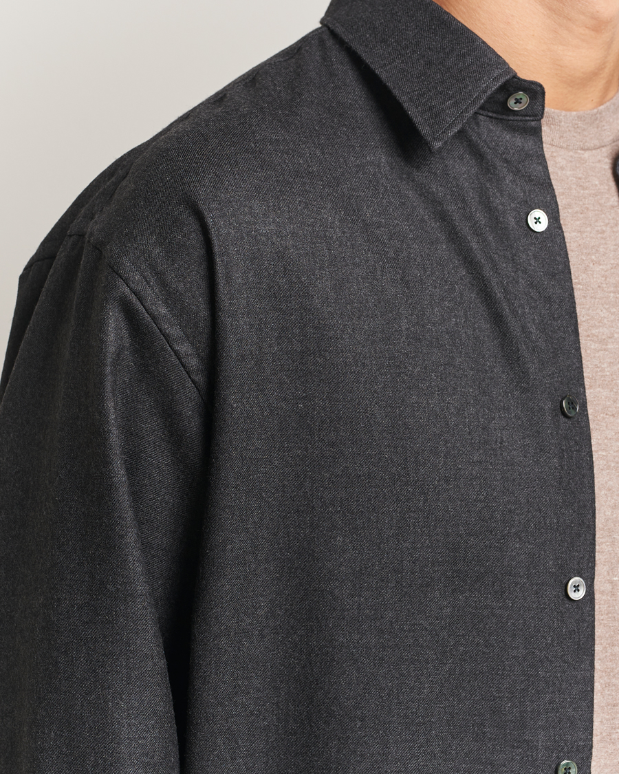 Men | Shirts | Auralee | Superligt Flannel Shirt Charcoal