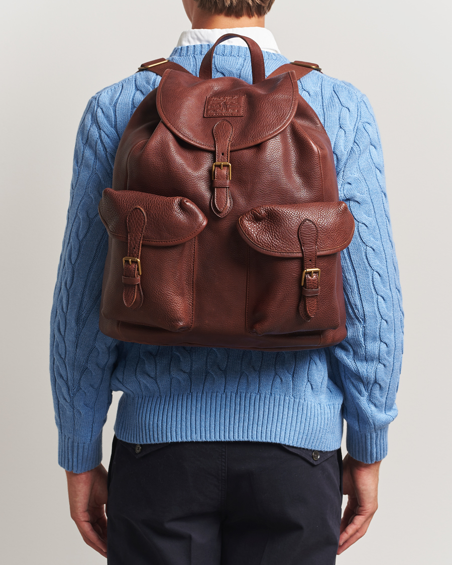 Men | Bags | Polo Ralph Lauren | Washed Heritage Leather Backpack British Tan