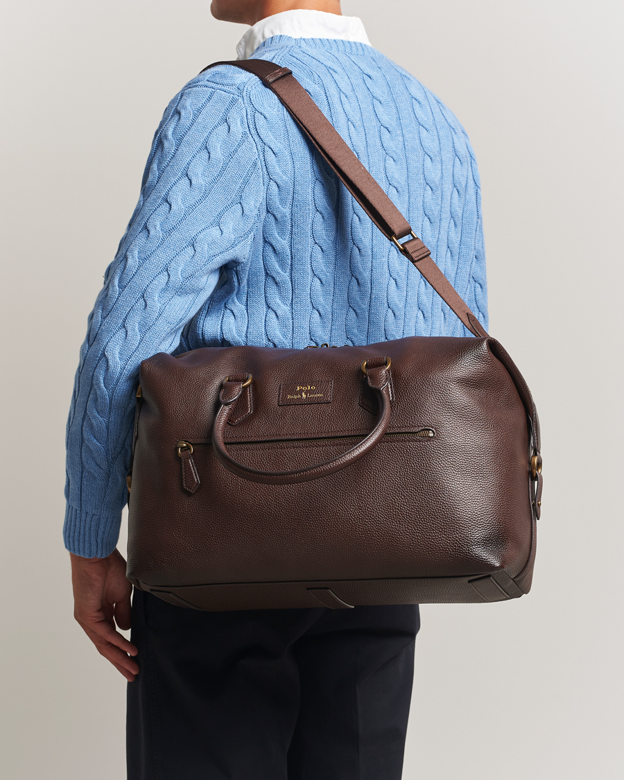 Men | Bags | Polo Ralph Lauren | Pebble Leather Duffle Bag Dark Brown