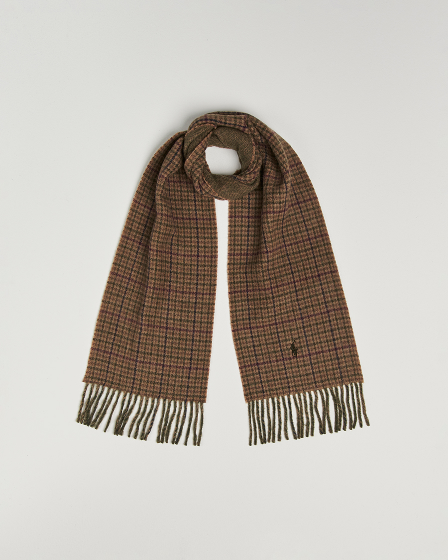 Polo Ralph Lauren Wool Blend Scarf Olive Check at CareOfCarl.com
