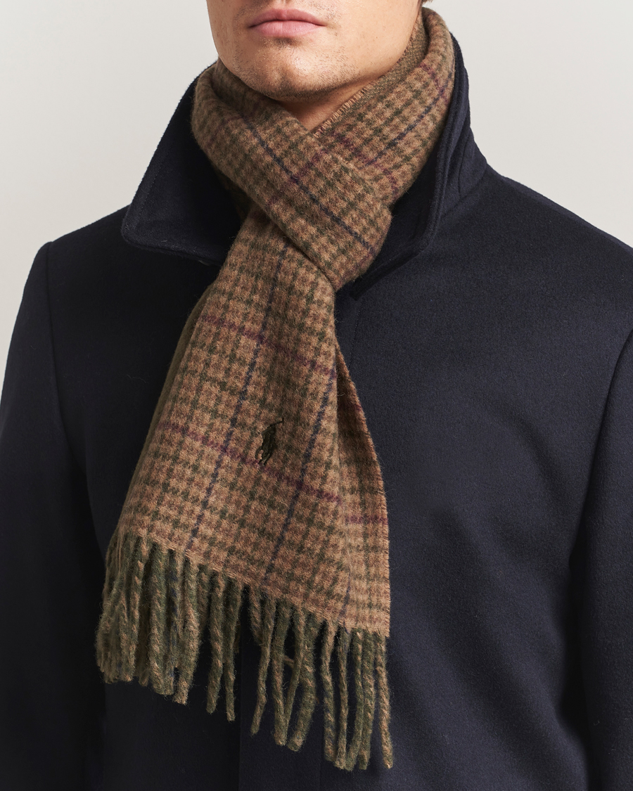 Men | Scarves | Polo Ralph Lauren | Wool Blend Scarf Olive Check