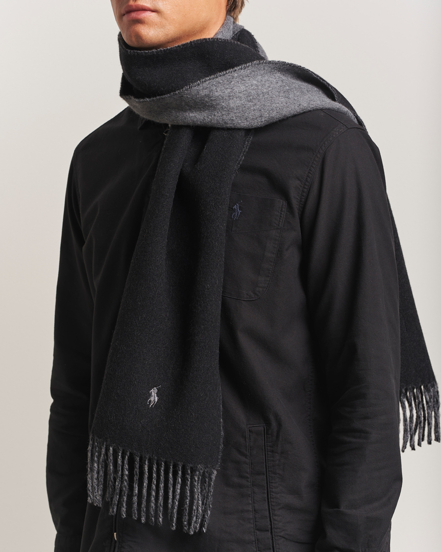 Men | Polo Ralph Lauren Reversible Wool Scarf Polo Black/Grey | Polo Ralph Lauren | Reversible Wool Scarf Polo Black/Grey