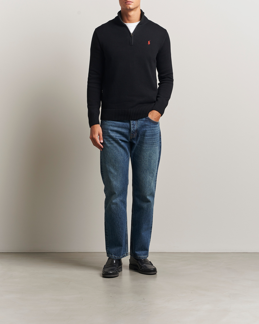 Men | Sweaters & Knitwear | Polo Ralph Lauren | Cotton Pullover Half-Zip Polo Black