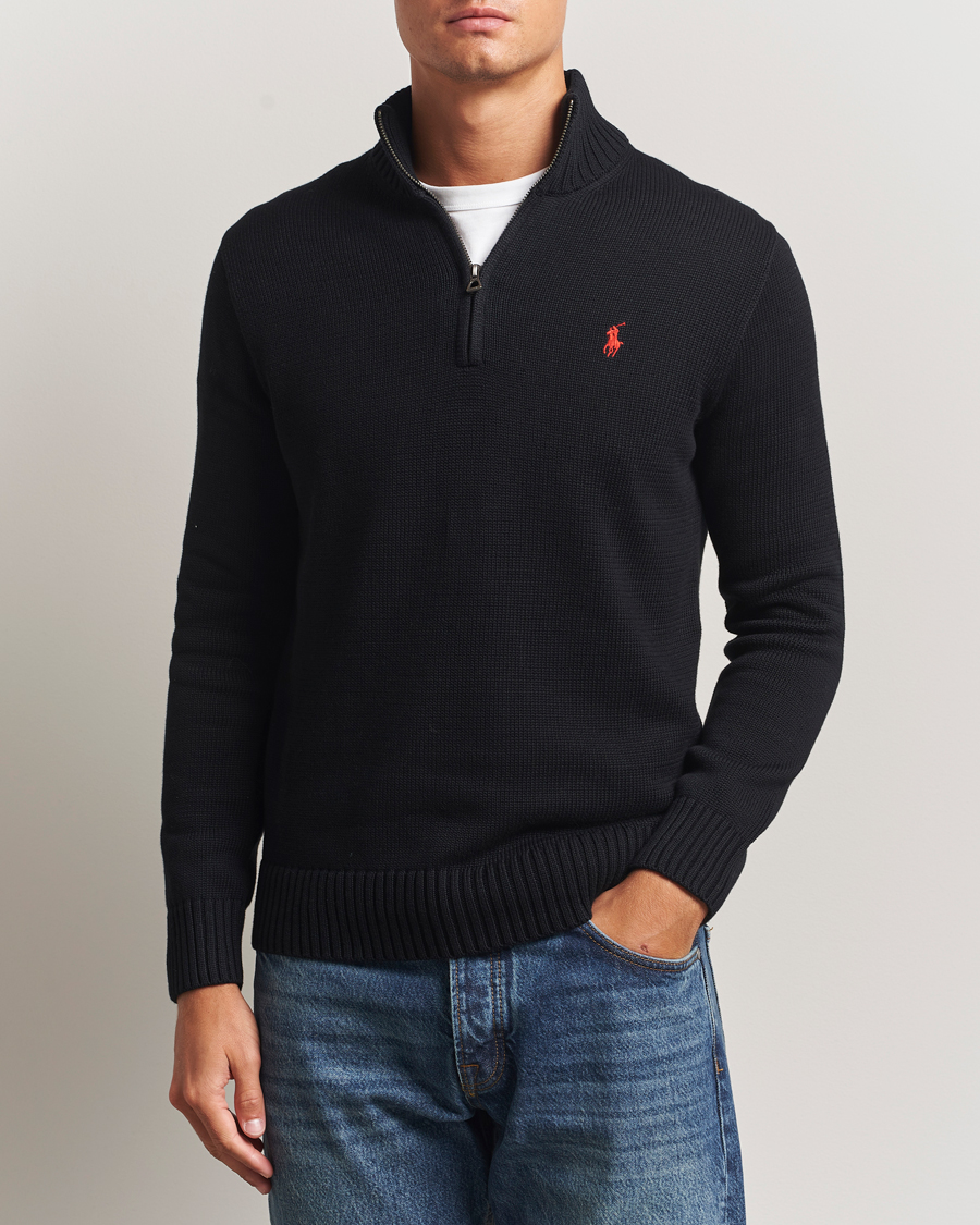 Men | Sweaters & Knitwear | Polo Ralph Lauren | Cotton Pullover Half-Zip Polo Black