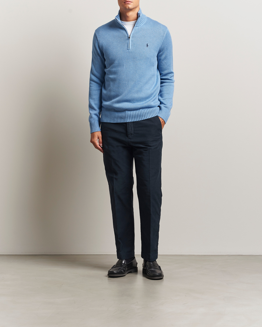Men | Sweaters & Knitwear | Polo Ralph Lauren | Cotton Pullover Half-Zip Soft Royal Heather