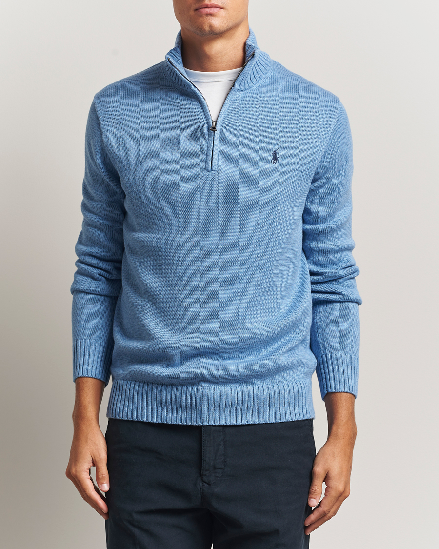 Men | Sweaters & Knitwear | Polo Ralph Lauren | Cotton Pullover Half Zip Soft Royal Heather