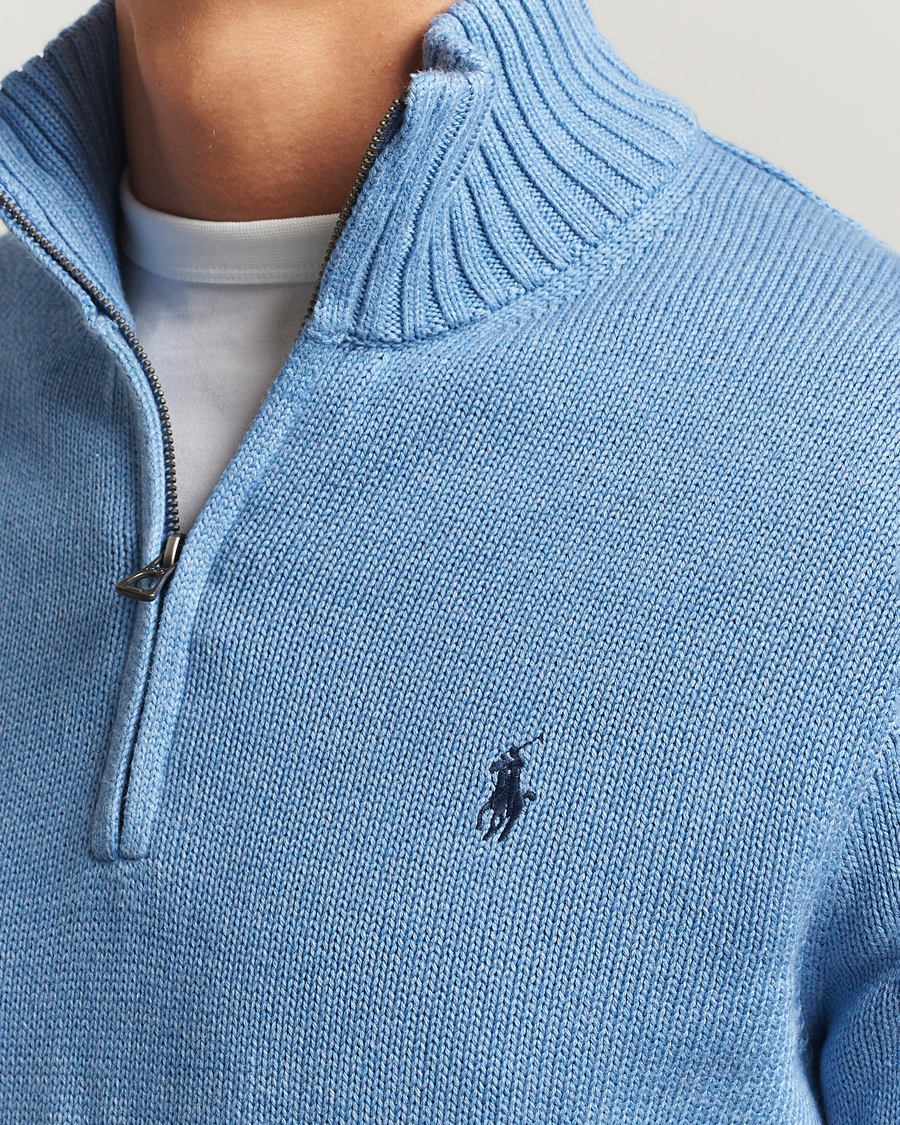 Men | Sweaters & Knitwear | Polo Ralph Lauren | Cotton Pullover Half Zip Soft Royal Heather
