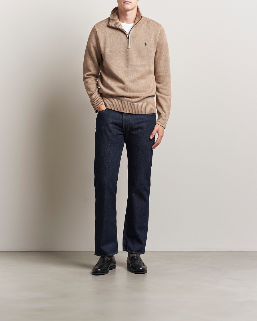 Men | Sweaters & Knitwear | Polo Ralph Lauren | Cotton Pullover Half-Zip Bronze Melange