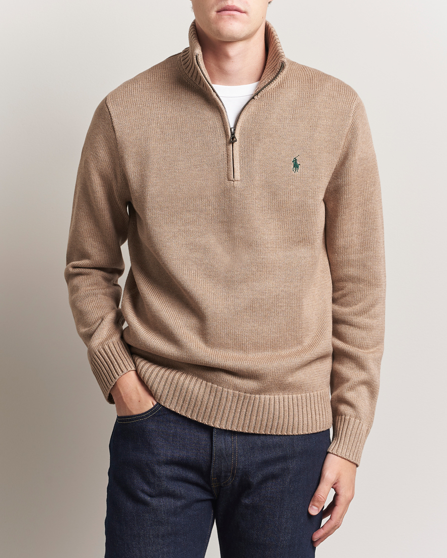 Men | Sweaters & Knitwear | Polo Ralph Lauren | Cotton Pullover Half-Zip Bronze Melange