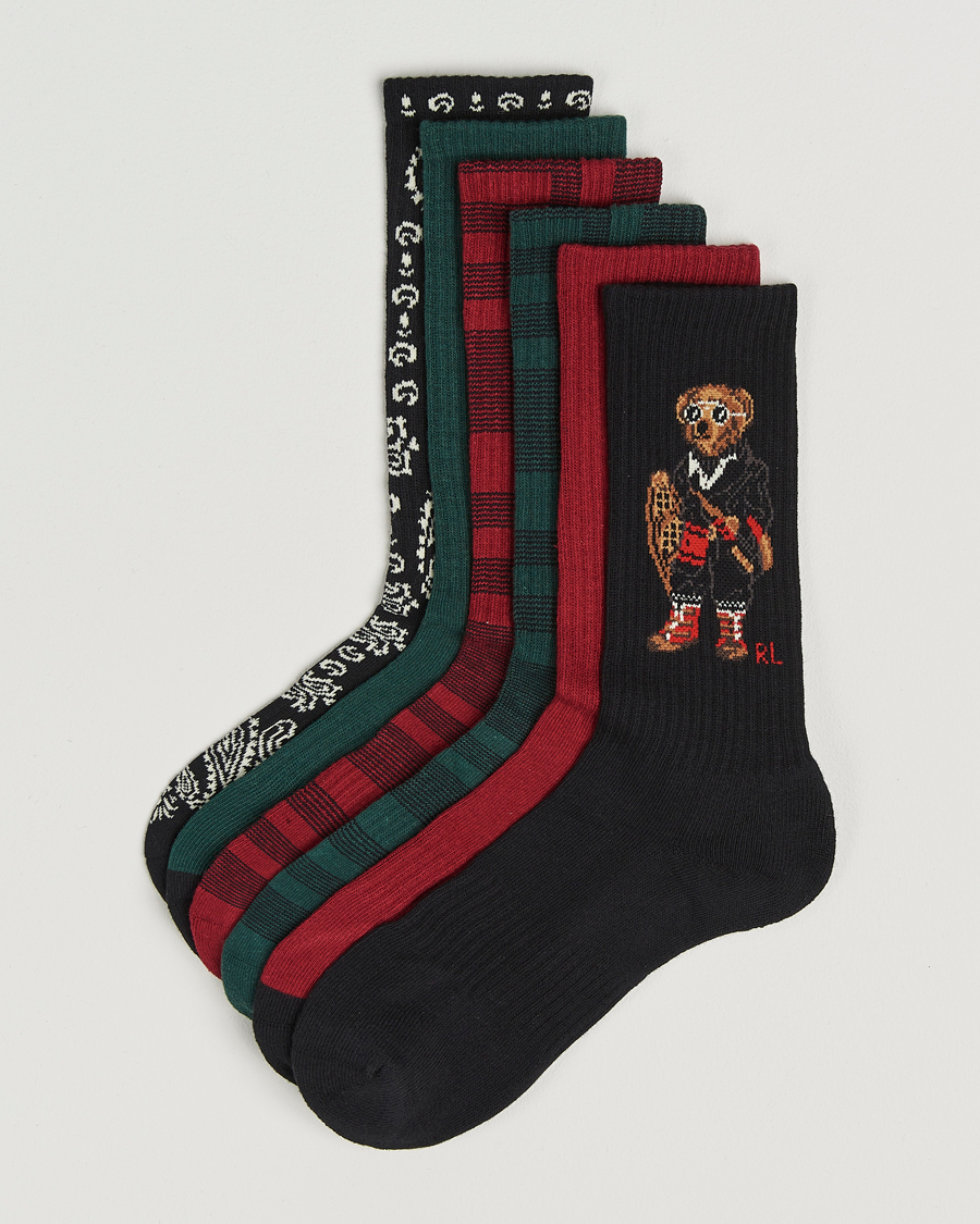 Men | Underwear & Socks | Polo Ralph Lauren | 6-Pack Crew Sock Red/Green/Black