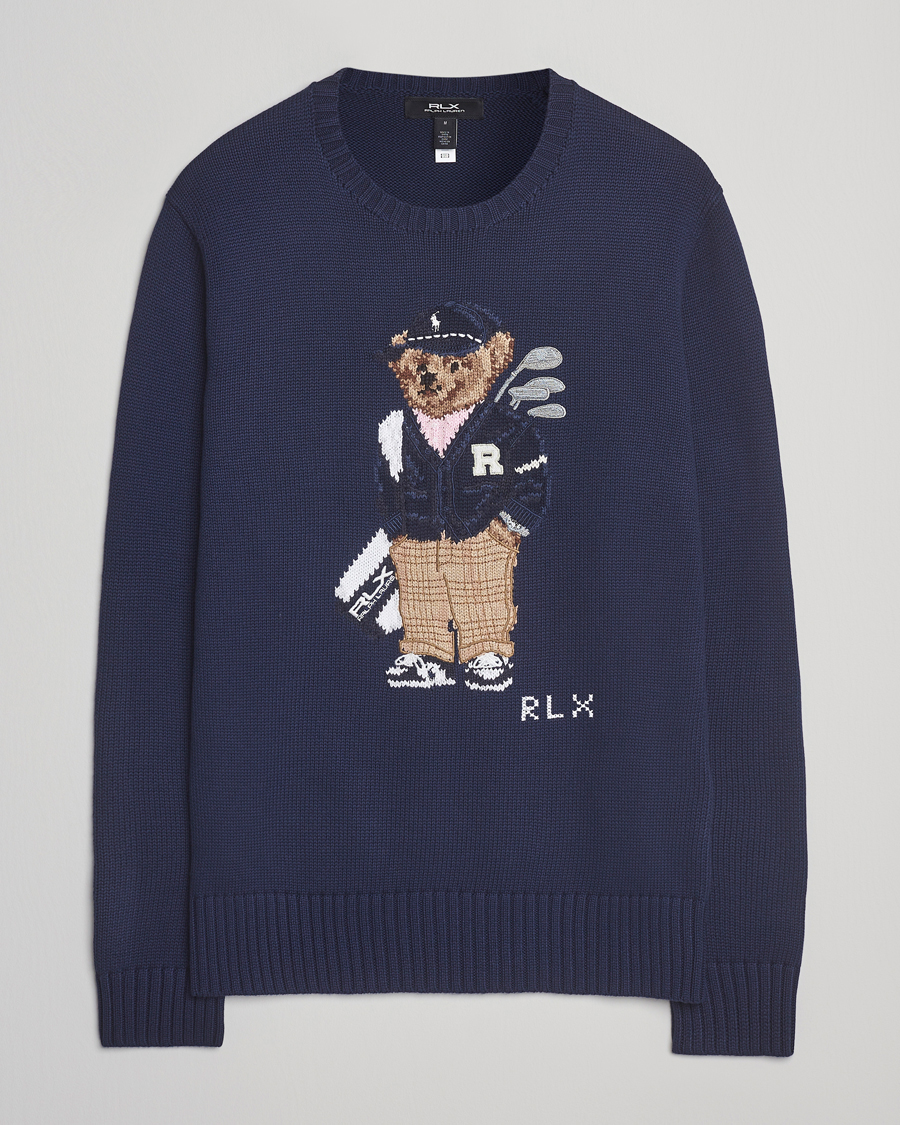 Men | Sweaters & Knitwear | RLX Ralph Lauren | Cotton Crew Neck Bear Sweater Refined Navy
