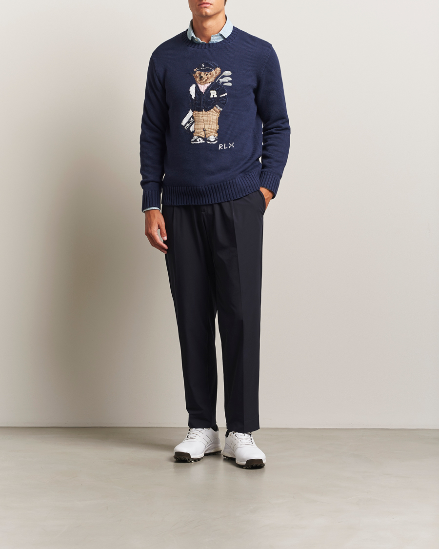 Men | Sweaters & Knitwear | RLX Ralph Lauren | Cotton Crew Neck Bear Sweater Refined Navy