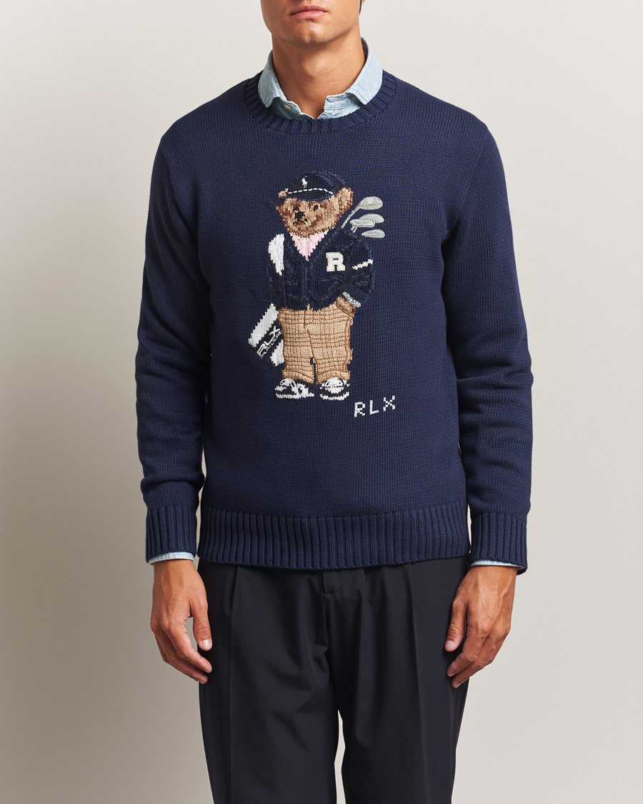 Men | Sweaters & Knitwear | RLX Ralph Lauren | Cotton Crew Neck Bear Sweater Refined Navy