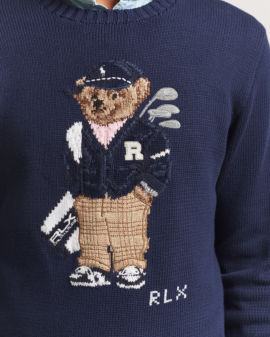 Men | Sweaters & Knitwear | RLX Ralph Lauren | Cotton Crew Neck Bear Sweater Refined Navy