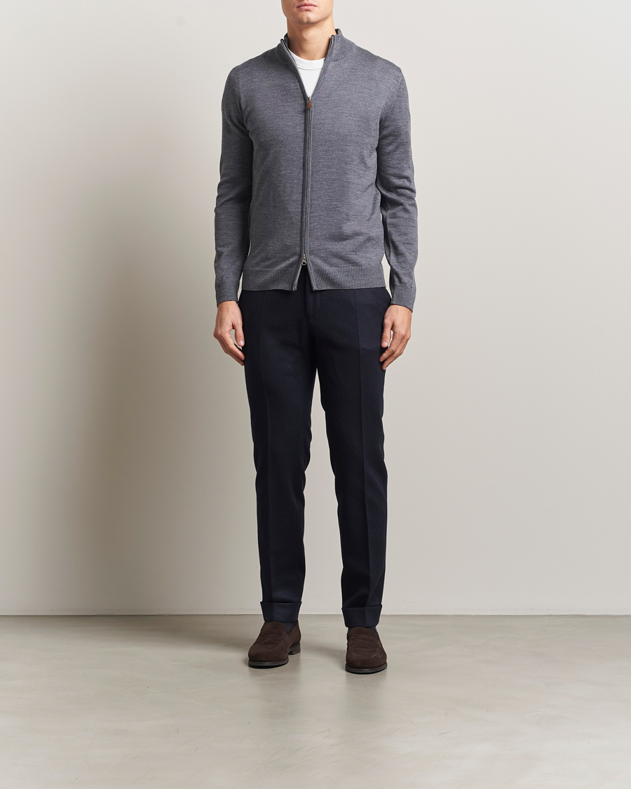 Men | Sweaters & Knitwear | Stenströms | Merino Full Zip Grey