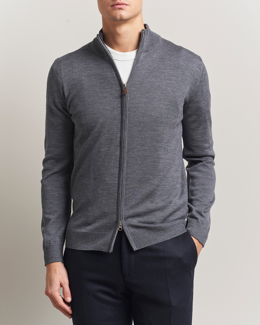 Men | Sweaters & Knitwear | Stenströms | Merino Full Zip Grey